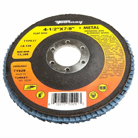 FORNEY Flap Disc, Type 27, 4-1/2 in x 7/8 in, ZA120 71929